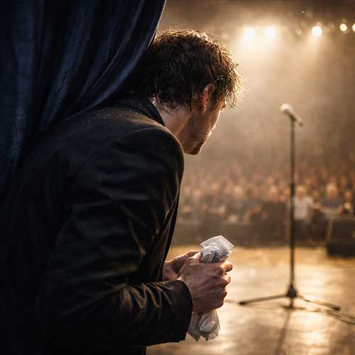 Musicien nerveux avant d'entrer sur scène