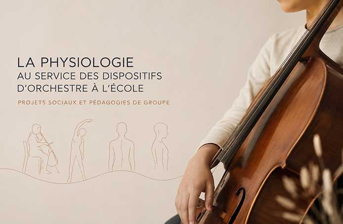 Jeune violoncelliste avec illustrations corporelles et pédagogiques autour de la posture et de la physiologie du musicien